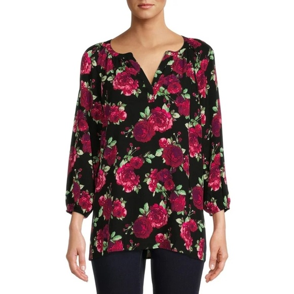 The Pioneer Woman floral black and red peasant blouse - Picture 1 of 4